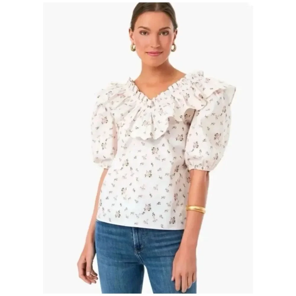NWT Hyacinth House Romantic Ruffle Blouse Small Puff Sleeve Floral Cottagecore